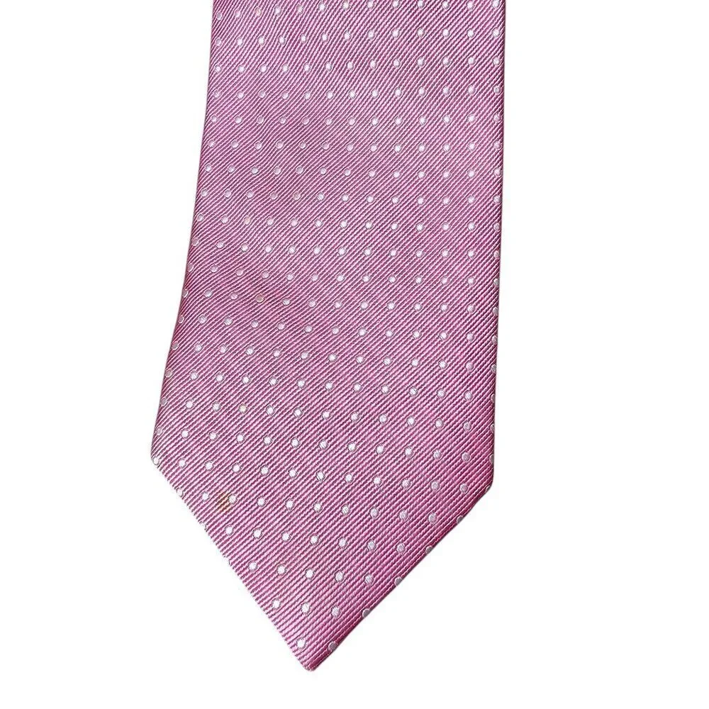 Tommy Hilfiger Men's Classic Polka Dot Pattern Pink Silk Suit Necktie
